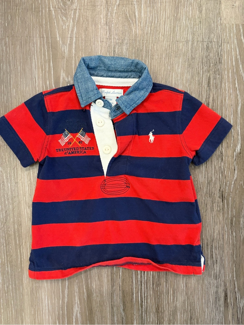 Ralph Lauren Red & Navy Stripe Polo Shirt for Kids